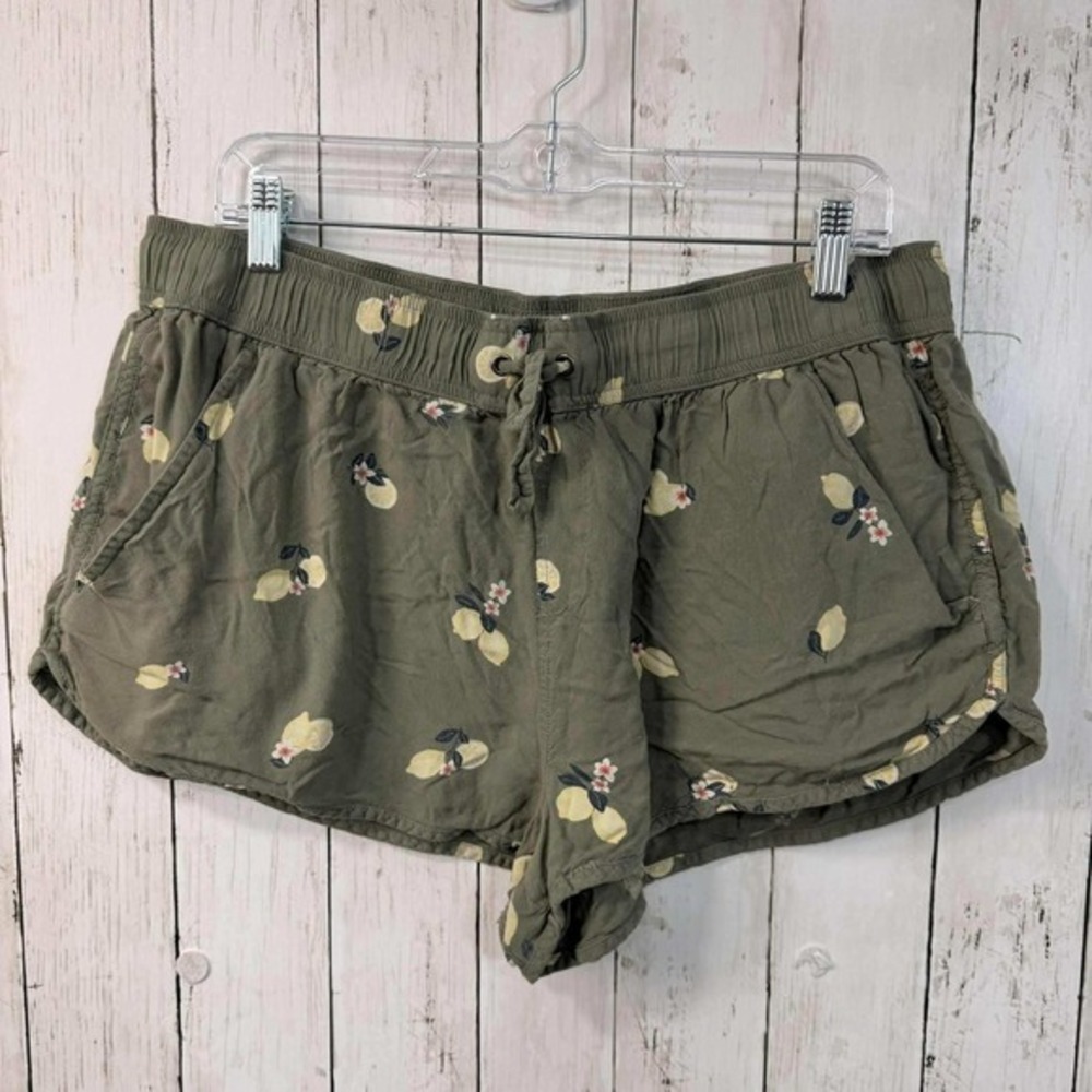 SO Women's Lemon Print Green Casual Shorts Drawstring Waist Size‎ XL